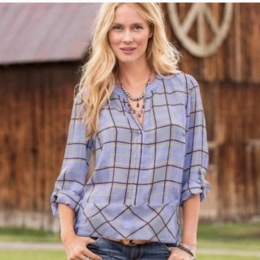 Sundance 100% Silk Purple Plaid Long Sleeve Top – Size XS